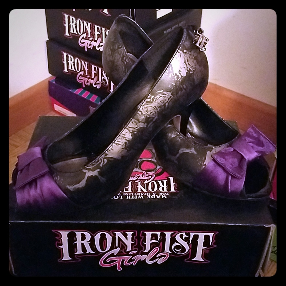 Iron Fist Purple and Black Skull Heels